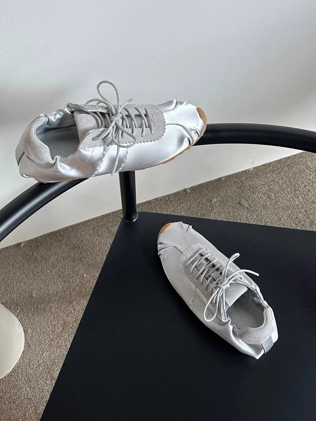 Satin Trainers - Light Grey